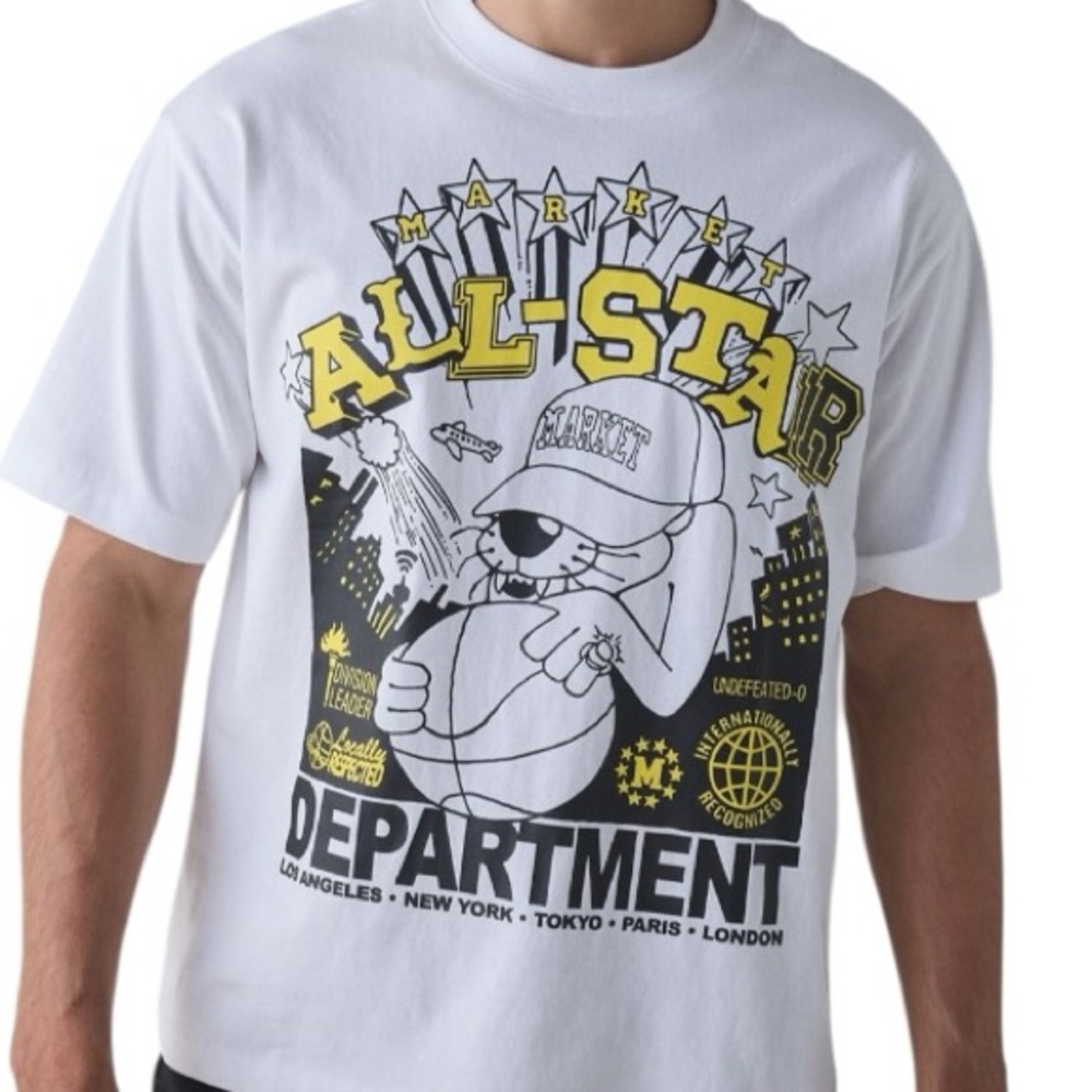 Market Studios Locally Respected Graphic Tee White Men’s Medium NWT Boxy Fit